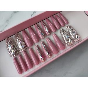 Barely Nude Bling Beach Long Coffin Gloss Press On Nails Long